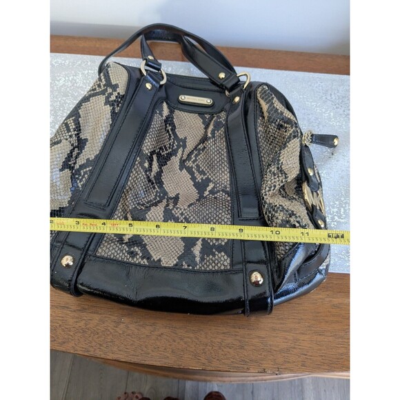 Michael Kors Honey Black Patent Leather Snake Python Embossed Tote Shoulder Bag - Picture 15 of 16